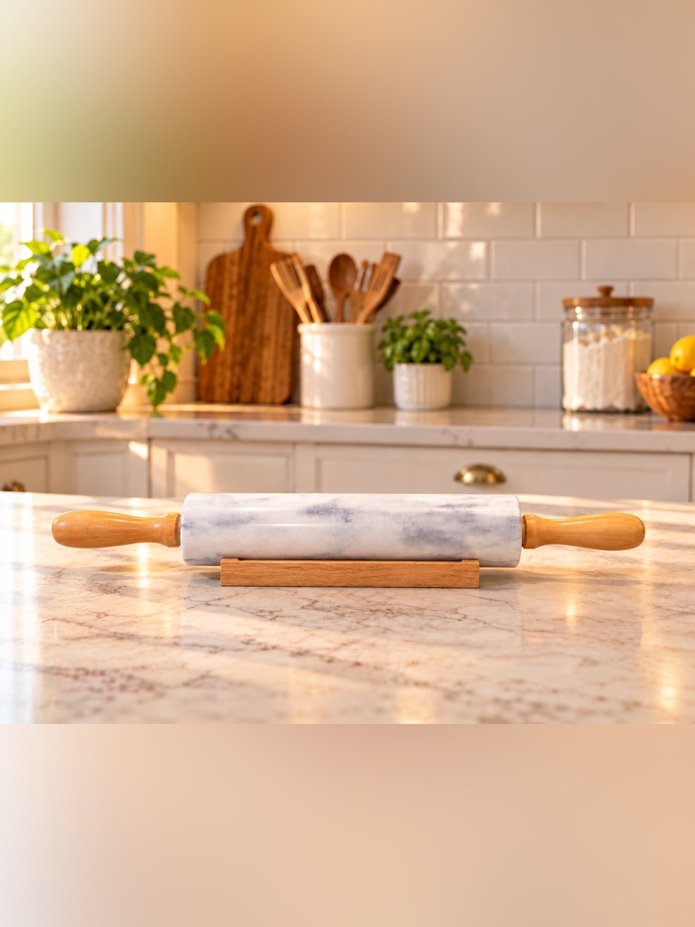 Vintage Supreme New Old Stock Solid Marble Rolling Pin w/ Stand + Original Box